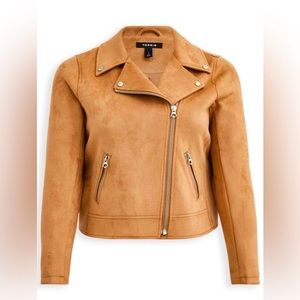 Torrid size 3x brown stretch faux suede moto jacket- LIKE NEW condition!